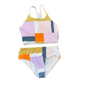 L Large Colourblock Bikini Set Geometric Bathing Suit SUP